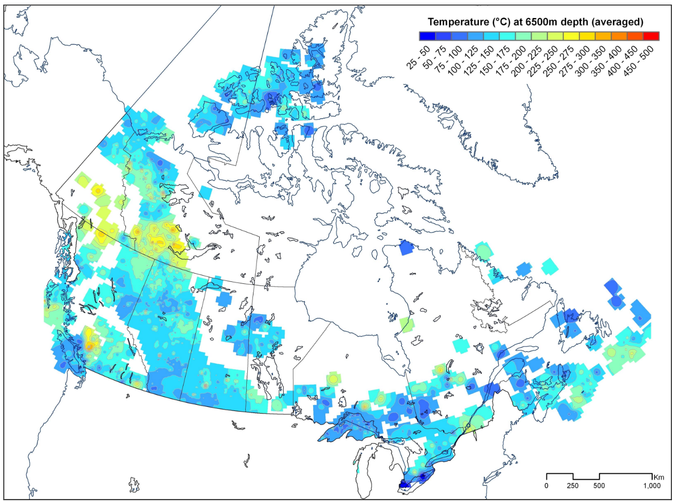 geothermal temp at 6.5km deep canada